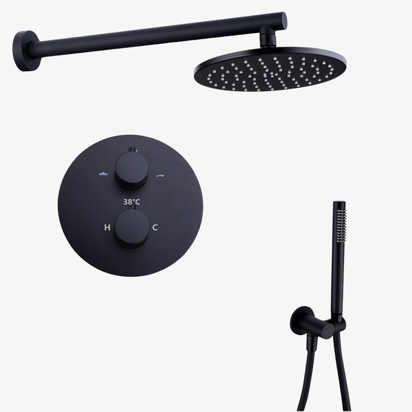 Showerset Lieke Thermostatisch Inbouw Rond 8 Inch Muur 20 cm Mat Zwart