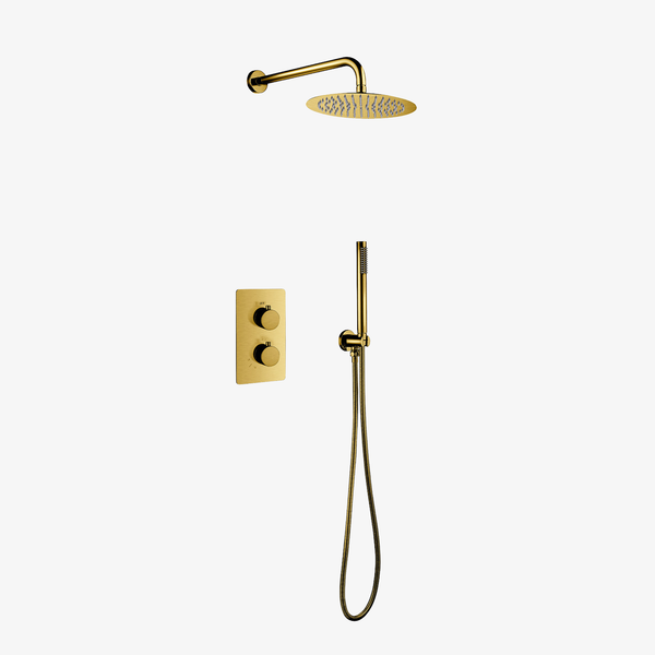 Tamar Inbouw Regendouche Thermostatische Douchekraan Met Wandarm En 25 cm Brush Goud