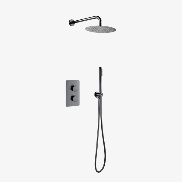 Tamar Inbouw Regendouche Thermostatische Douchekraan Met Wandarm En 25 cm Gun Metal