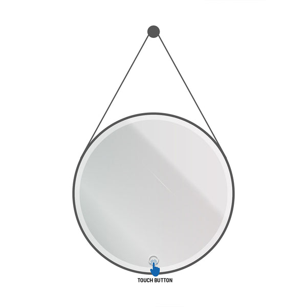 Veron Mat Zwart Ronde Aluminium Omlijste LED-Spiegel Met Haakjes Ø60cm