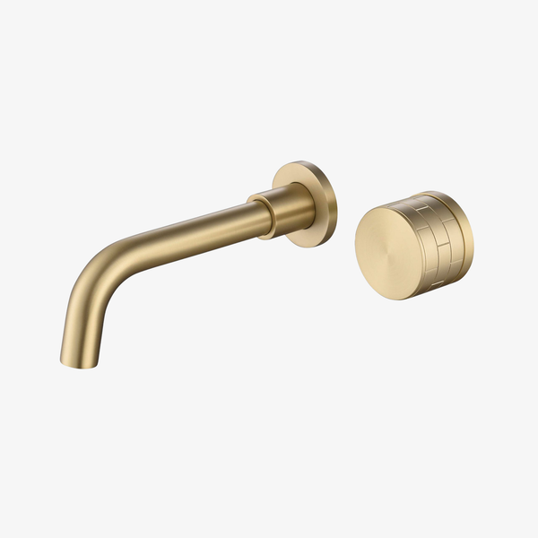 Wastafelkraan Jasmijn Brushed Gold - Met Uitloop 21 cm - Inbouw - 2-Gats - 2 Greeps Knop