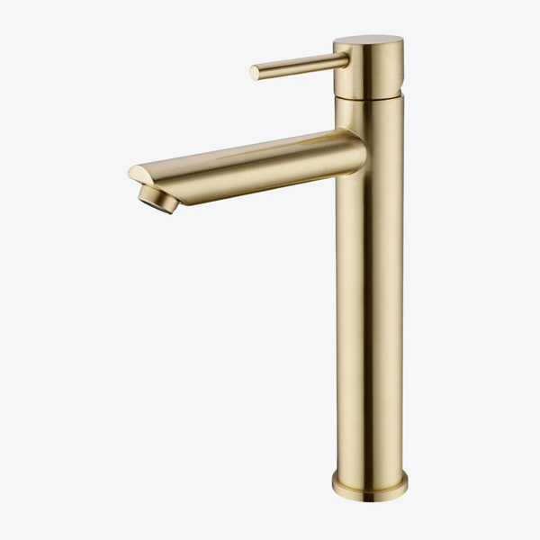 Wastafelkraan Tessa Hoge Eéngreeps 3/8 Inch Opbouw Rond Brushed Gold