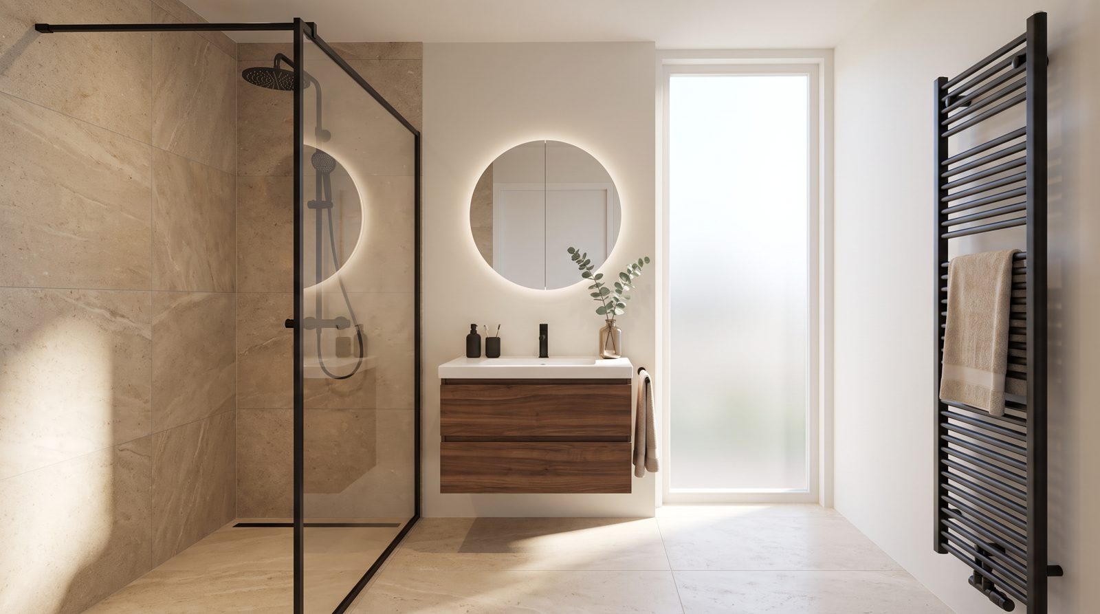 Impressie van een afgeronde all-in badkamer