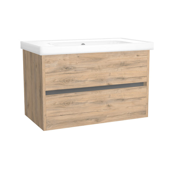 Wastafel met 80 cm wasmeubelset wotan eik gegroefd ADELAIDE-56 Keramis Wastafel met 80 cm wasmeubelset wotan eik gegroefd ADELAIDE-56 Keramis